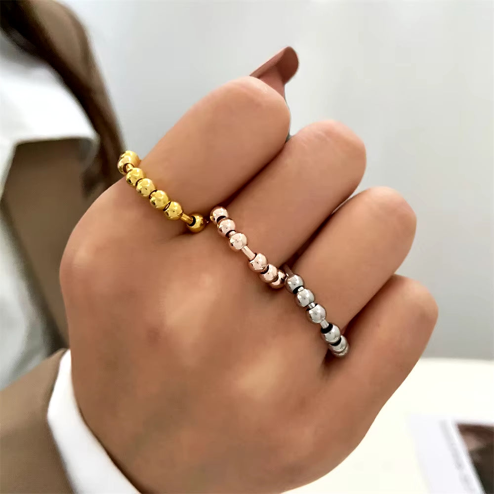 Trendy Anxiety Rings Tarnish Free Stainless Steel Fidget Rotate Bead anti Stress Relief Finger Ring Jewelry for Women